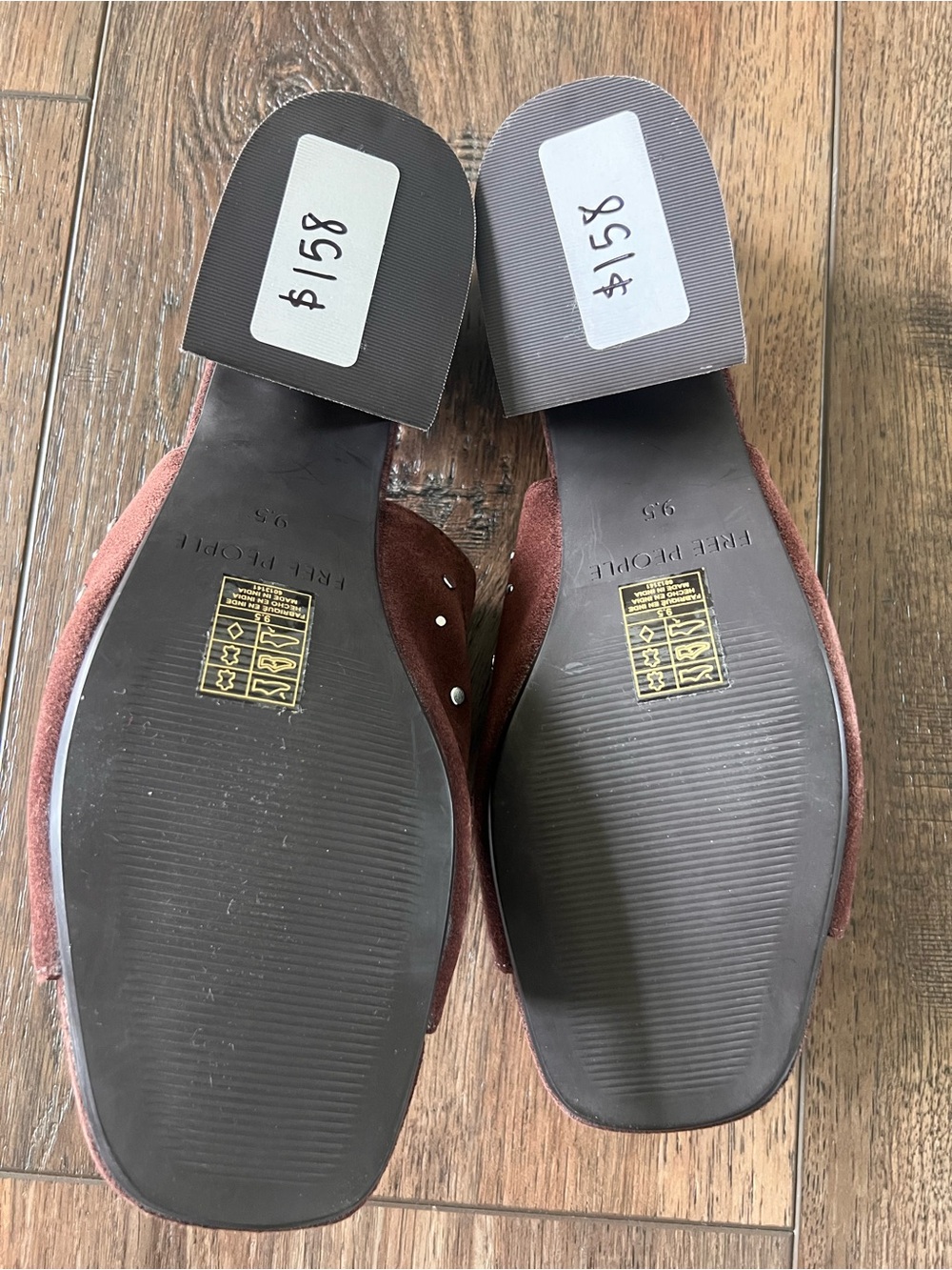 Free People Mirage Mules Studded Brown Suede Block Heel Mirrored Size 9.5 New - Picture 13 of 16